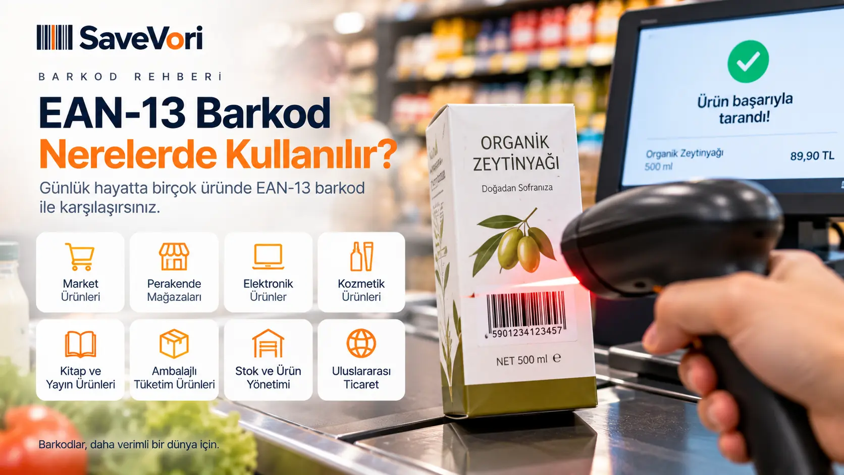 EAN-13 barkodun market, perakende mağazaları, elektronik ve kozmetik ürünlerinde kullanımı